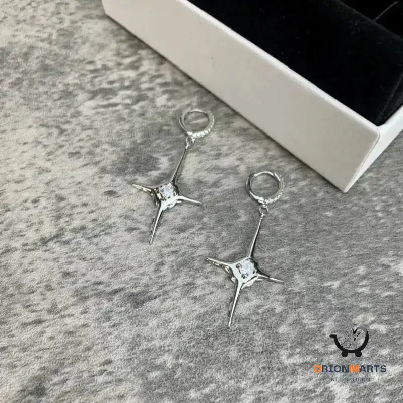 Women’s Four Pointed Star Cross Diamond Earrings