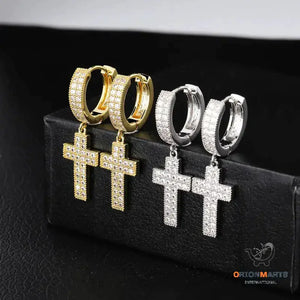 Double Row Zircon Cross Earrings