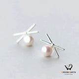 Pearl Cross Line Stud Earrings