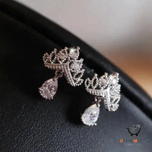 Sterling Silver Crown Zircon Earrings