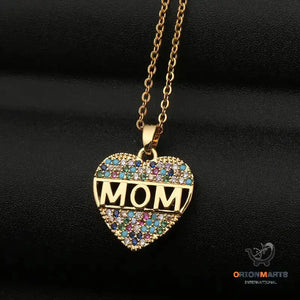 Colorful Cubic Zirconia Heart Mom Necklace Pendant