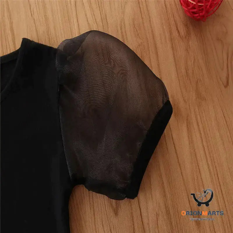 Black T-shirt Denim Suspender Skirt Girls’ Suit