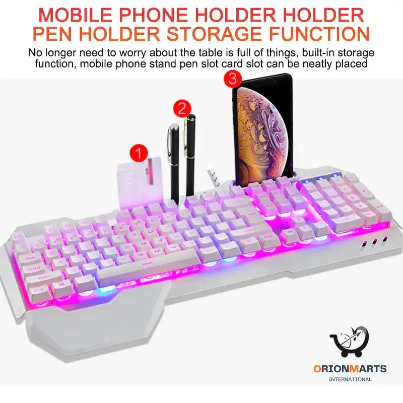 Ergonomic Gaming Keyboard with Phone Holder