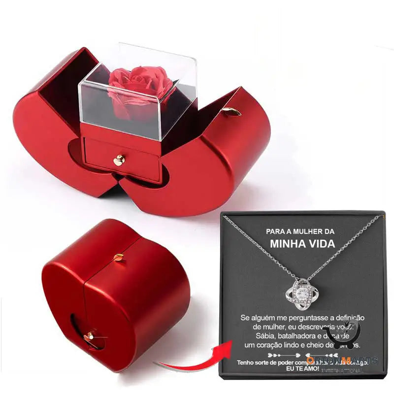 Red Apple Jewelry Box with Eternal Rose