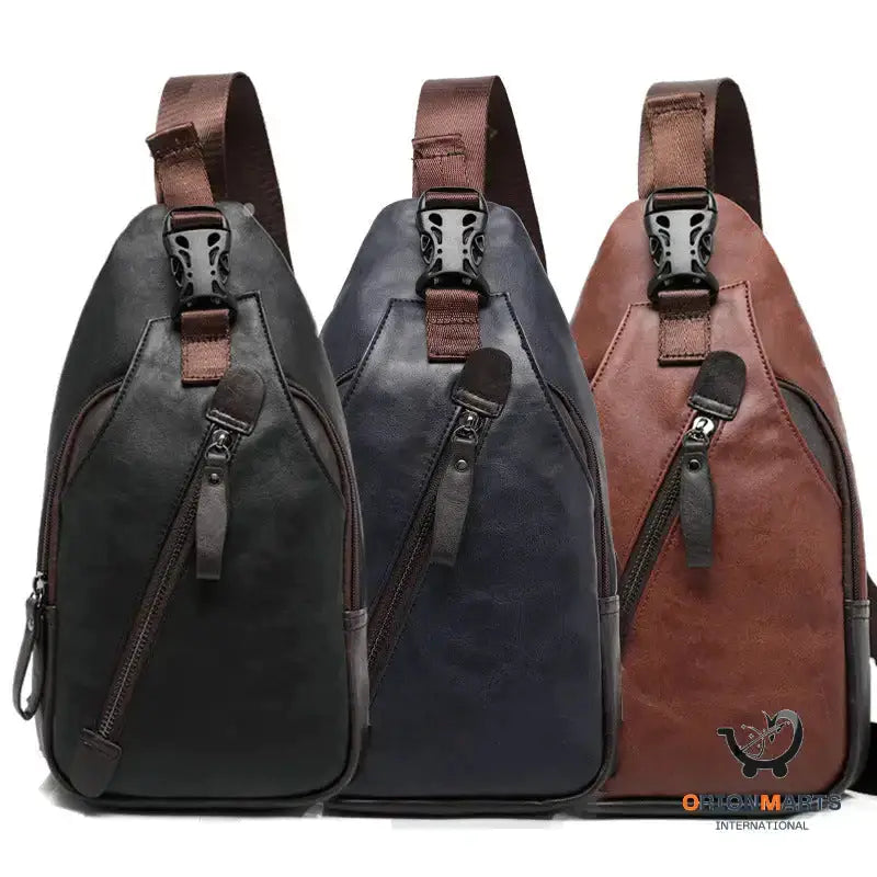Korean Men’s Fashionable Leather Chest Bag with Shoulder