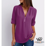 Large Size Long Sleeve Loose V-neck Shirt