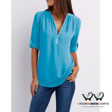 Large Size Long Sleeve Loose V-neck Shirt