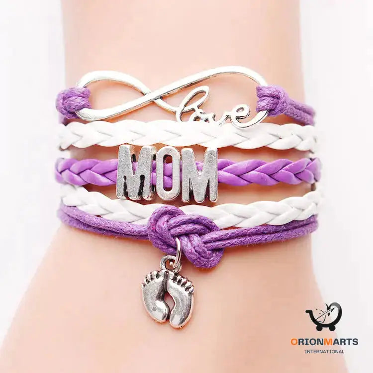 Hand-woven Infinite Love Mom Bracelet with Foot Design