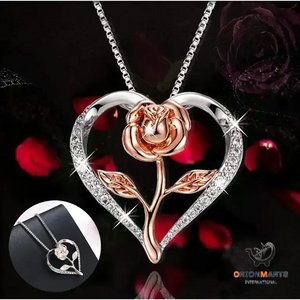 Rose Silver Heart Necklace with Zircon
