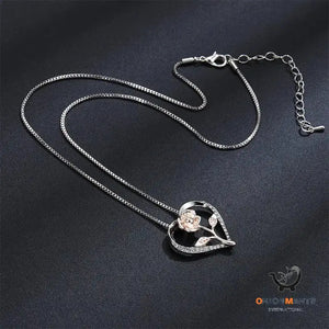 Rose Silver Heart Necklace with Zircon