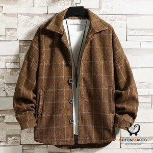Men’s Korean Style Trendy And Handsome Woolen Plaid Trench