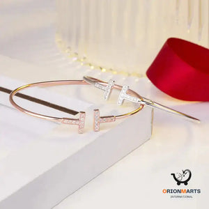 Simple and Elegant T-shaped Sterling Silver Bracelet