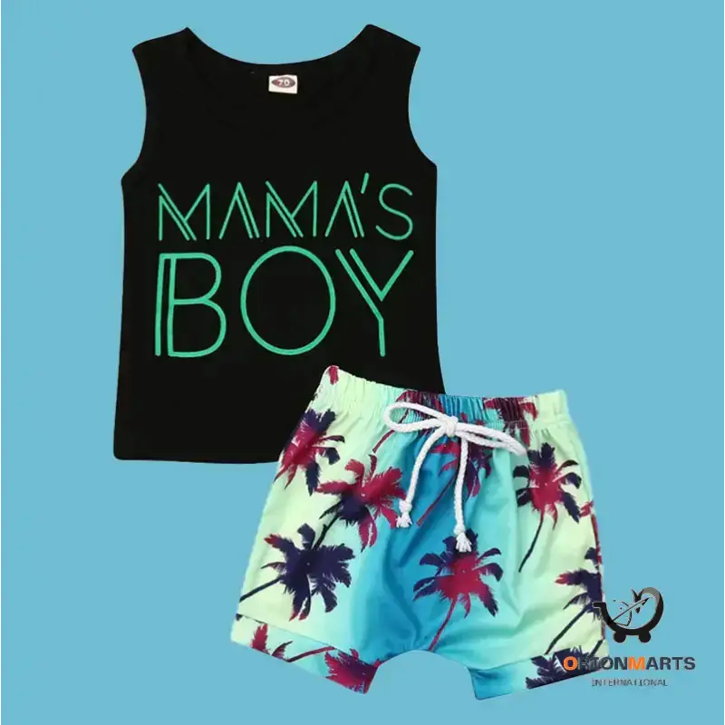 Coconut Leaf Shorts Two-piece Set for Boys’ Baby with Black