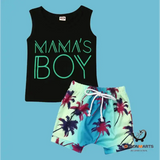 Coconut Leaf Shorts Two-piece Set for Boys’ Baby with Black